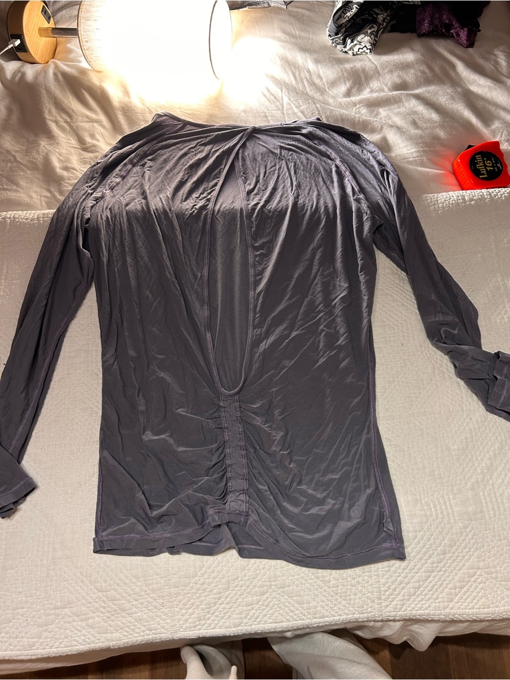 Women's Long-Sleeve Scoop Back Tee in Charcoal